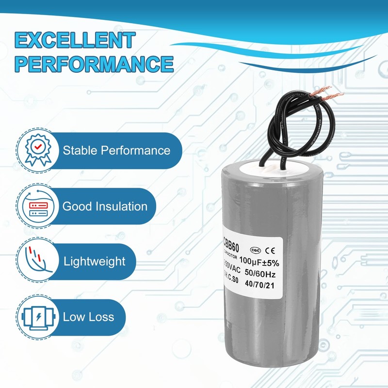 PATIKIL CBB60 100uf Running Capacitor,1Pcs AC 250V 2 Wires 50/60Hz
