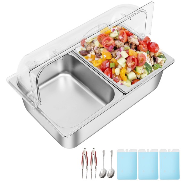 DONNGYZ Countertop Food Display Container 2 Pans with 3 Ice