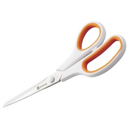 WHASHIN Two-Tone Scissors (705) - Multipurpose, Ultra Sharp Blade Shears, Softgrip, Stainless Steel Sewing, Comfort TPR Grip, Crafting Scissors for Office and Home (White & Orange)