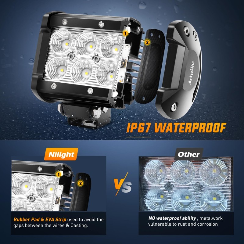Nilight LED Light Pod with Amber/Black Covers 2PCS 18W 1260LM