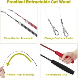 CA&T Interactive Cat Toys - Retractable Wand Toy and Feather Toys Refills for Indoor