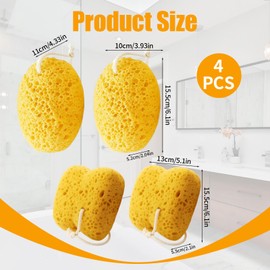Natural Sponge, Sponges Bath, 4 Pack Bath Sponges for Gentle Exfoliation, Soft Body Sponge for Suitable for All Skin Types, Women Men Exfoliating, Multipack Bathroom Sponge for Daily Shower Use