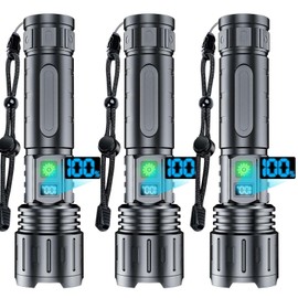 Rechargeable Flashlights High Lumens - 2000 Lumens Long Beam Super Bright LED Flash Light with Power Display & IPX5 Waterproof for Camping, 20H Runtime,5 Modes,Zoomable Handheld Flashlight,3pcs