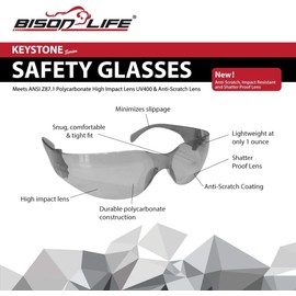 BISON LIFE Keystone Series Safety Glasses | One Size, Protective Polycarbonate Lens, Full Color, 6 Gray and 6 Black, 24-Pairs