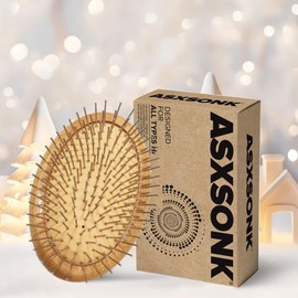 Natural Wood & Bamboo Hair Brush with Air Cushion - Oval Hair Comb for HairGrowth, Shine & Scalp Massage, Comfortable Design for Women, Men, Kids & All Hair Types