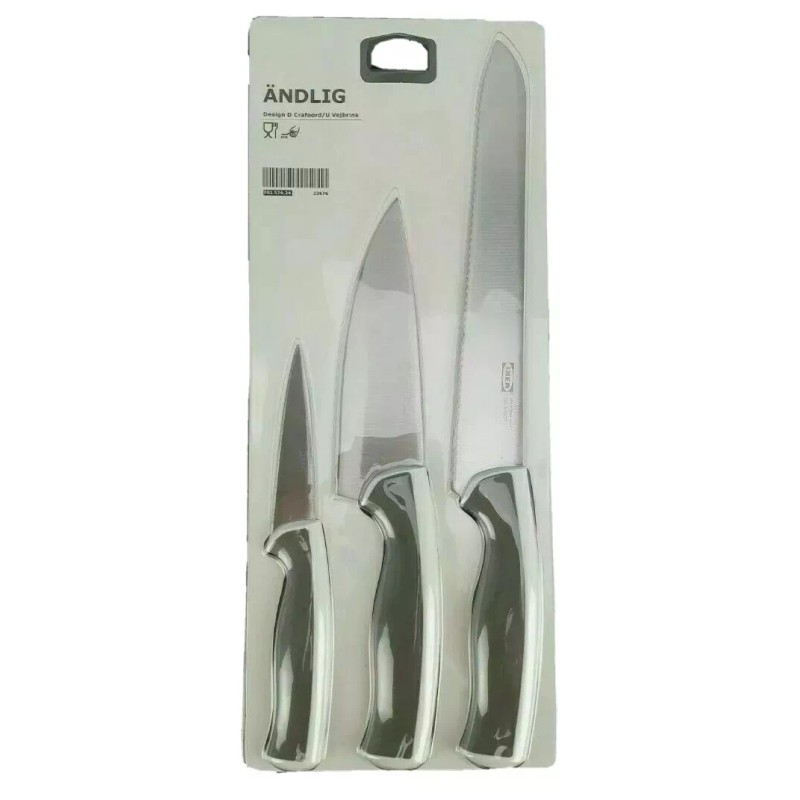 Ikea ÄNDLIG 3 Piece Knife Set Stainless Steel Gray &