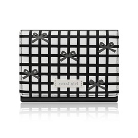 Denovin Small Wallets Woman, Cute Tri-fold Coquette Wallet for Women, Checkered Bow Credit Card Coin Holder Purse with ID Window for Key Cash Change (Black)