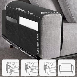 Srvillg Armrest Chair Cover, 1pc Black Sofa Armrest Covers, Waterproof Armchair Covers with Pockets for Arms Recliner Chairs Sofas (Black)