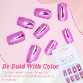 EternalClassic Purple Chrome Press on Nails Short Square Mirror Metallic Press on Nails Chrome Fake Nails, Chrome Nails Press on 24Pcs Glue on Nails Glossy Stick on Nails for Women