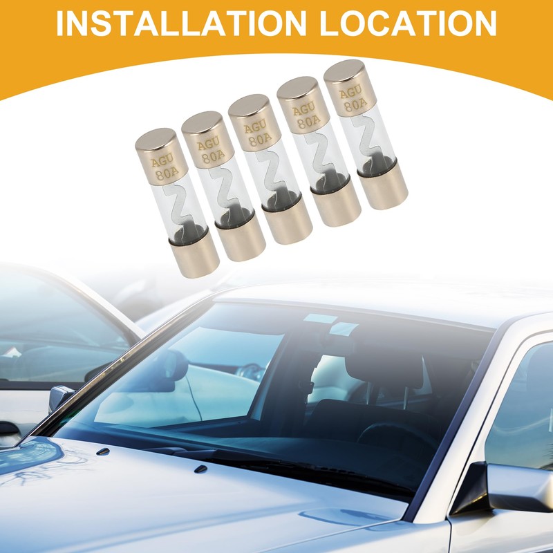 Partuto 5 Pcs 80A Universal AGU Fuse - Metal Glass