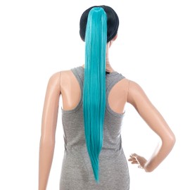SWACC 28-Inch Long Straight Claw Clip Ponytail Extensions Synthetic Hair Extensions Ponytail Jaw Clip Hair Pieces for Women (Teal Blue)