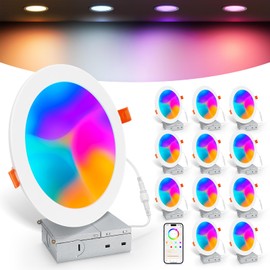 Smart Recessed Lighting 6 Inch, RGBCW Color Changing Canless Recessed Ceiling Lights, Dimmable Retrofit Downlight Compatible with Alexa, Siri, Google Home Voice & App Control with Junction Box, 12Pack