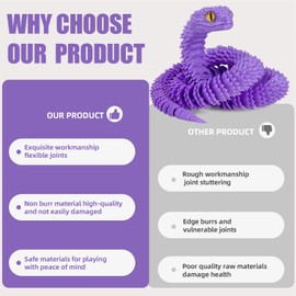 Binvin 3D Printed Animals-Snake Viper,3D Printed Snake Toys 3D Printed Articulated Snake 3D Printed Animals Animal Model Ornaments Creative Funny Toy Festival Gift for Frends (Purple, 24 Inch)