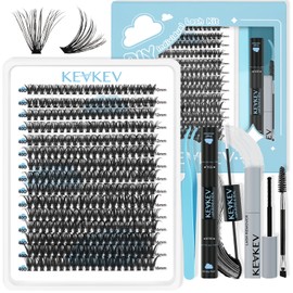 KevKev Lash Extension Kit 300Pcs Individual Lashes Kit Lash Clusters Kit DIY Eyelash Extension Kit with Lash Bond and Seal Lash Applicator Wispy Lashes Look Like Extensions (40D, D-10-18mix)