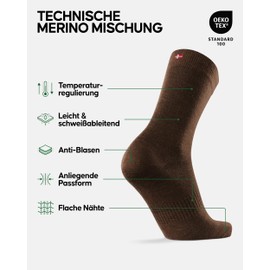 DANISH ENDURANCE Merino Liner Hiking Socks, Base Socks, Anti-Blister, Flat Seam, Lightweight & Tight, Unisex, for Men & Women, 2 Pairs, Multicoloured (1 x blue, 1 x brown)