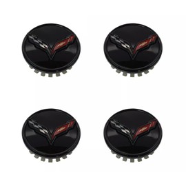 4Pc 2014+ C7 Corvette Stingray Center Caps w/Crossed Flag Logo Trim Set 23217059 (Black)