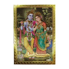 Pilgrims Fair Trade Gold Foil Embossed Hindu God Lord Radha Krishna Shrine Picture