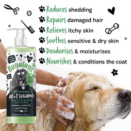 BUGALUGS Dog Shampoo All in 1 shampoo & conditioner dog grooming products for smelly dogs with Apple & Vanila fragrance, best vegan pet puppy shampoo, professional groom