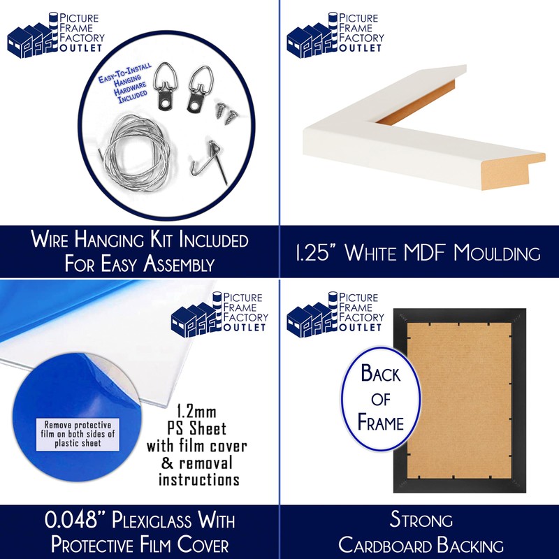 PFF PictureFrameFactoryOutlet - 14.25x19.5 Inch - Premium 1.25" White Profile