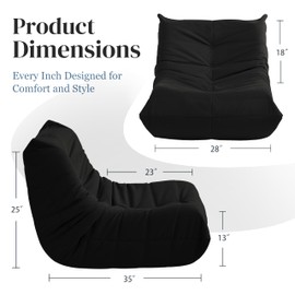 Gazecaia Bean Bag Chair for Adults, Modern Suede Fabric Fireside Chair, Premium Microfiber Sofa Couch, Corner Floor Lazy Chairs Sofa for Living Room/Bedroom/Salon/Office, Single,Black