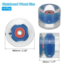 PATIKIL Light Up Skateboard Wheels 60x45mm, 4 Pack 78A PU Roller Skate Wheels with Bearings for Outdoor Cruiser Street Double Row Skating Replacement, Dark Blue