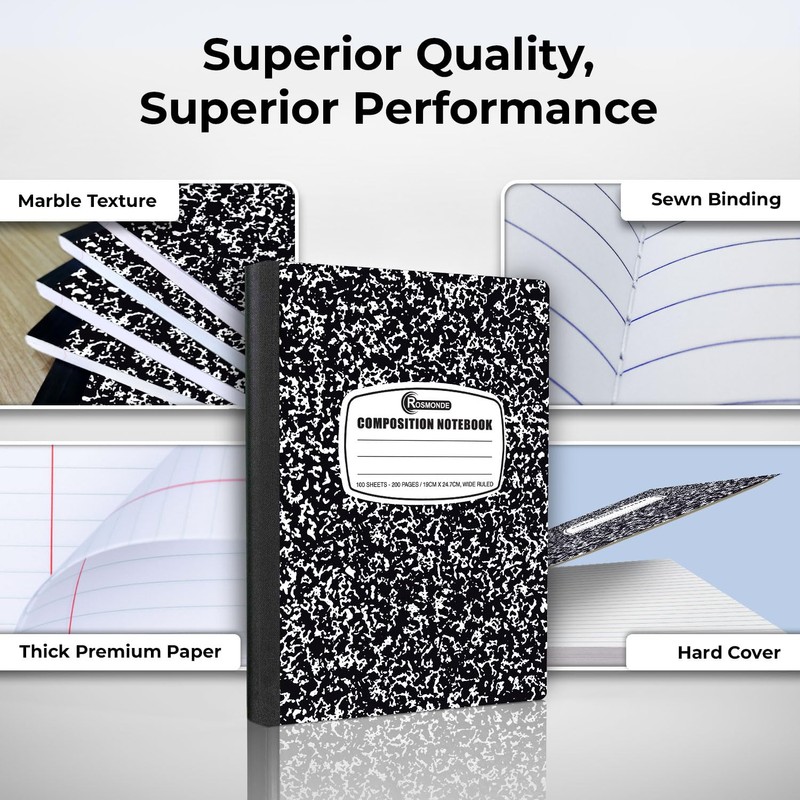 Rosmonde Composition Notebook Wide Ruled 5 Pack, 200 Pages (100
