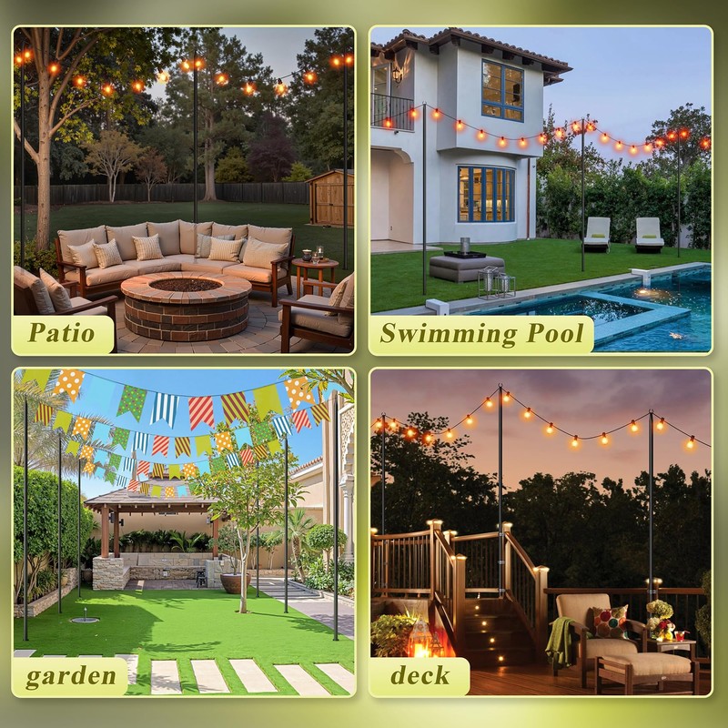 4 Pack String Light Poles for Outside, 10Ft Adjustable Outdoor