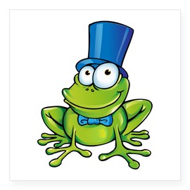 Square Sticker White 3 x 3 Inch Frog with Top Hat