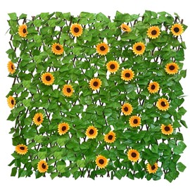 Sumery Expandable Fence Privacy Screen for Balcony Patio Outdoor,Decorative Faux Ivy Fencing Panel,Artificial Hedges (Single Sided Leaves) (2, Sunflowers)