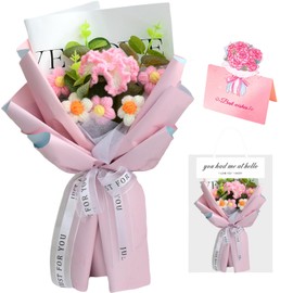 Aiouclay for Mom, Crochet Carnation Bouquet Pink, Knitted Flowers, Carnation Flowers Bouquet, Get Well Gifts, Mother's Day Birthday Gifts for Women, Mom (Pink)