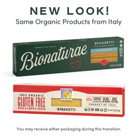 Bionaturae Spaghetti Pasta Noodles - Gluten Free Spaghetti Pasta, Rice & Lentil Pasta, Kosher, High Protein, Non-GMO, USDA Certified, Gluten Free Spaghetti Noodles, Crafted in Italy - 12 Oz, 3 Pack