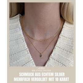 Brandlinger ® Women's Necklace 925 Sterling Silver Gemstone Chain. Chain Women's Gold-Plated with 18 Carat Gold, Jewellery for Women and Girls. Chain Length Adjustable 45-50 cm, Yellow Gold