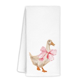 Yhtrg Coquette Goose Kitchen Towels 16x24 Inch, Geese Lover Gifts Hand Towels for Bathroom Decorative, Preppy Pink Bow Silly Goose Funny Animal Dish Tea Towels for Kitchen Decor