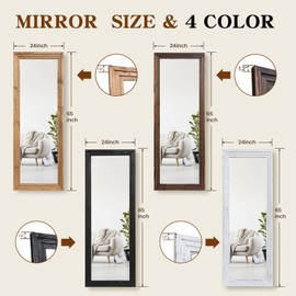 ABSWHLM Full Length Mirror 65"x24" Solid Wood Frame Floor Large Mirror for Living Room, Bedroom Hanging Standing or Leaning Wall-Mounted, Brown