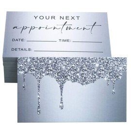 RXBC2011 Appointment Reminder Cards Bling Glitter Drips for Beauty Makeup Hair Nail Salon Barber Shop Restaurants Therapist Pack of 100 Silver