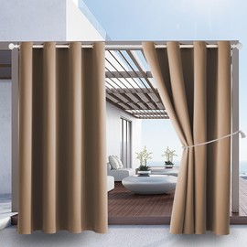 Waterproof Outdoor Curtain W52 x L63 - Grommet Top Sunlight Blocking Window Treatment Drapes Blackout Curtains for Home Bedroom Living Room Outdoor Patio Porch Pergola (Camel Brown, 2 Panels)
