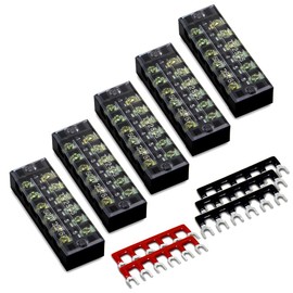 MILAPEAK - 10 piezas (5 juegos) Bloques de tira de terminal de tornillo de 6 posiciones de doble hilera 600 V 25 A con cubierta + tira de...