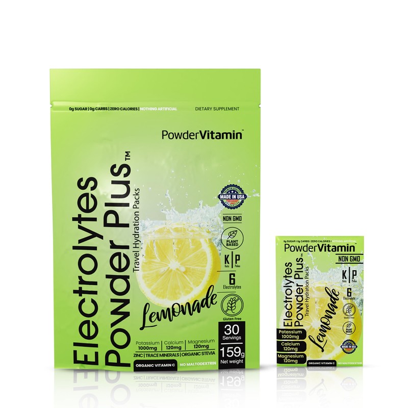 PowderVitamin Electrolytes Powder Plus, cetogénico, limonada, cero azúcar, 1000 mg