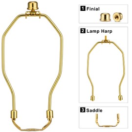 Lamp Shade Holder, 2 Set 7 Inch [Heavy Duty] Lamp Harp Holder with 3/8 Standard Saddle + Lamp Finial Caps for Table and Floor Lamps (Polished Brass)