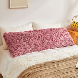 XeGe 20x54 Fluffy Cheetah Print Body Pillow Cover, Leopard Print Plush Fuzzy Faux Fur Body Pillowcase with Zipper, Farmhouse Shaggy Furry Long Pillow Cover for Women Side Sleeper, Pink