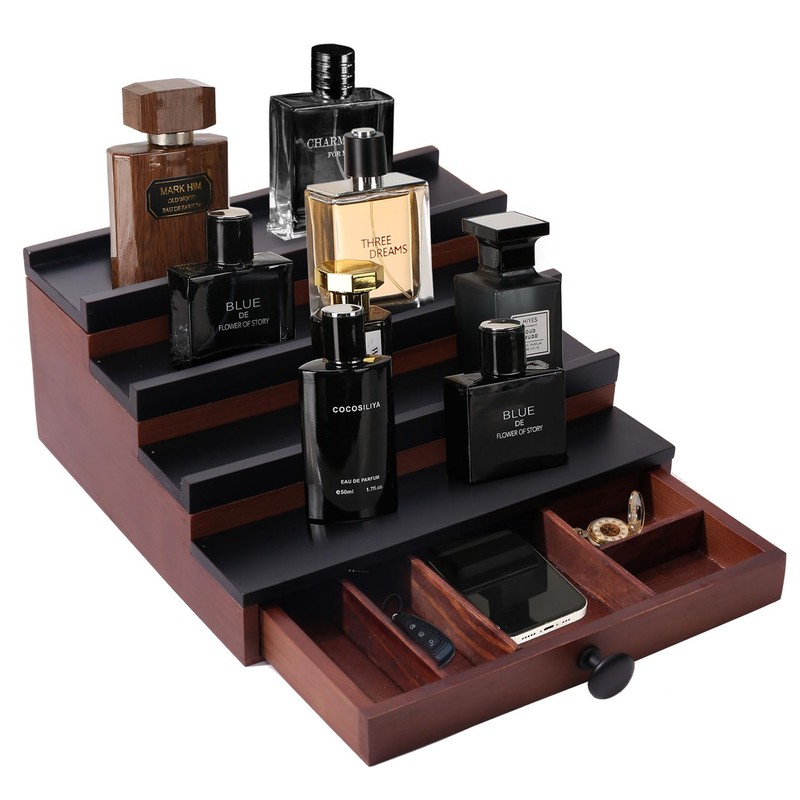 Fengligoo Cologne Organizer for Men - 4 Tier Brown Black