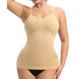 YARRCO Women's Shaping Undershirt Tummy Control Tank Top Shapewear Strappy Top Spaghetti Straps Shaping Bra Shirt Shaping Top Shirt Body Shaper Seamless Figure Shaping Tank Top, Beige+Spaghetti Straps