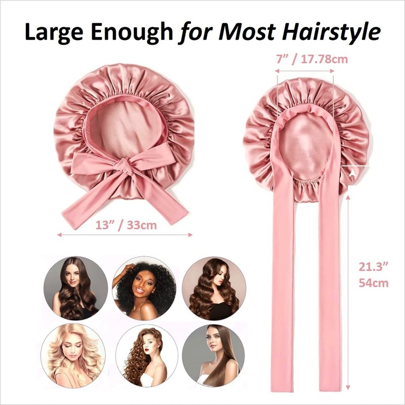 RosyReeds Satin Bonnet for Sleeping Women with Tie Band (Pink)