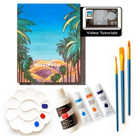 Painting4Real DIY Painting Kits for Adults and Kids with Video Tutorials: Learn How to Paint Hollywood Hills – Painting Set & Art Supplies Kit – 9 Piece Acrylic Paint Set