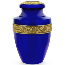 Urns for Human Ashes Adult Female and Male 200+ Cubic Inches, Decorative Burial Urn, Funeral Cremation Urns for Women and Men, Handcrafted Urn for Ashes Adult, 11" Blue Gold - ALPHA Living HOME