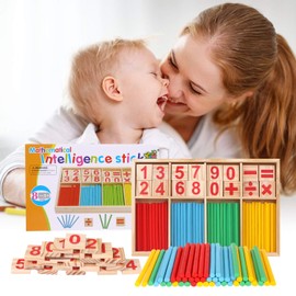 camelize camelize Montessori mathematisches Spielzeug Holz,Rechenstäbchen,Zahlenlernspiel, Pädagogisches Mathe-Spielzeug für Kinder 3 4 5
