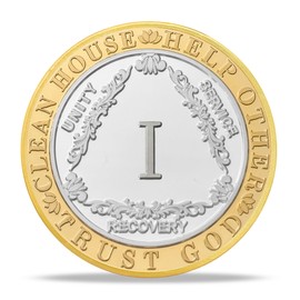 Pattern Triangle 1 Year Sobriety Coin | "CLEAN HOUSE " "HELP TOTHER " "TRUST GOD" Gold AA Chips and Medallions | Alcoholics Anonymous Sobriety Chips for Recovery | Ideal Sobriety Gifts for Women & Men