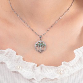 CiNily Christmas Necklace Tree of Life Necklace for Women Family Tree Pendant Necklaces 14K White Gold Plated Created Green Opal Tree of Life Pendant Birthstone Necklace Gemstone Birthday Jewelry