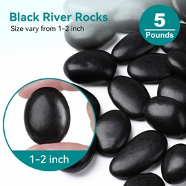 Rahato 5 lbs Black Rocks for Planters, 1"-2" Decorative Rocks for Potted Plants, Polished Garden Stones for Outdoor Landscaping, Walkways, Yard, River Rocks for Flower Pots, Vase