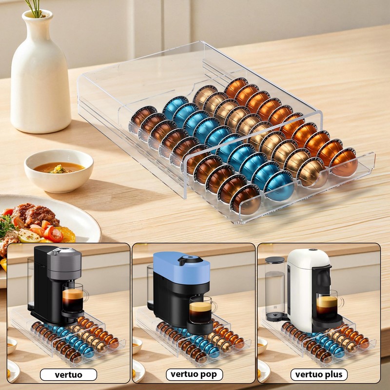 ZhiYo-Life Clear Coffee Pod Organizer for Nespresso Vertuo, Double Sided